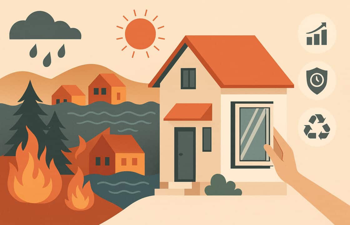 Casa con infissi in alluminio resistente agli eventi climatici estremi come pioggia, incendi e calore