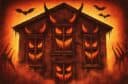 Casa in stile Halloween con finestre illuminate come occhi minacciosi, simbolo di infissi che non proteggono