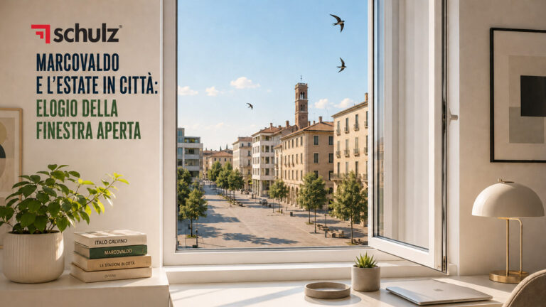 Finestra aperta d'estate con vista sulla città ispirata a Marcovaldo di Italo Calvino