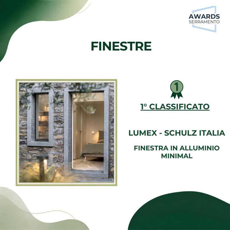 LUMEX 1° Classificato Awards Serramento 2026 miglior finestra alluminio minimal